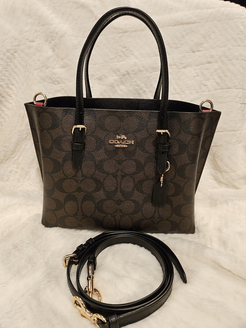 Coach Mollie 25 Tote Bag In Dark Brown Signature Canvas - Picture 1 of 12
